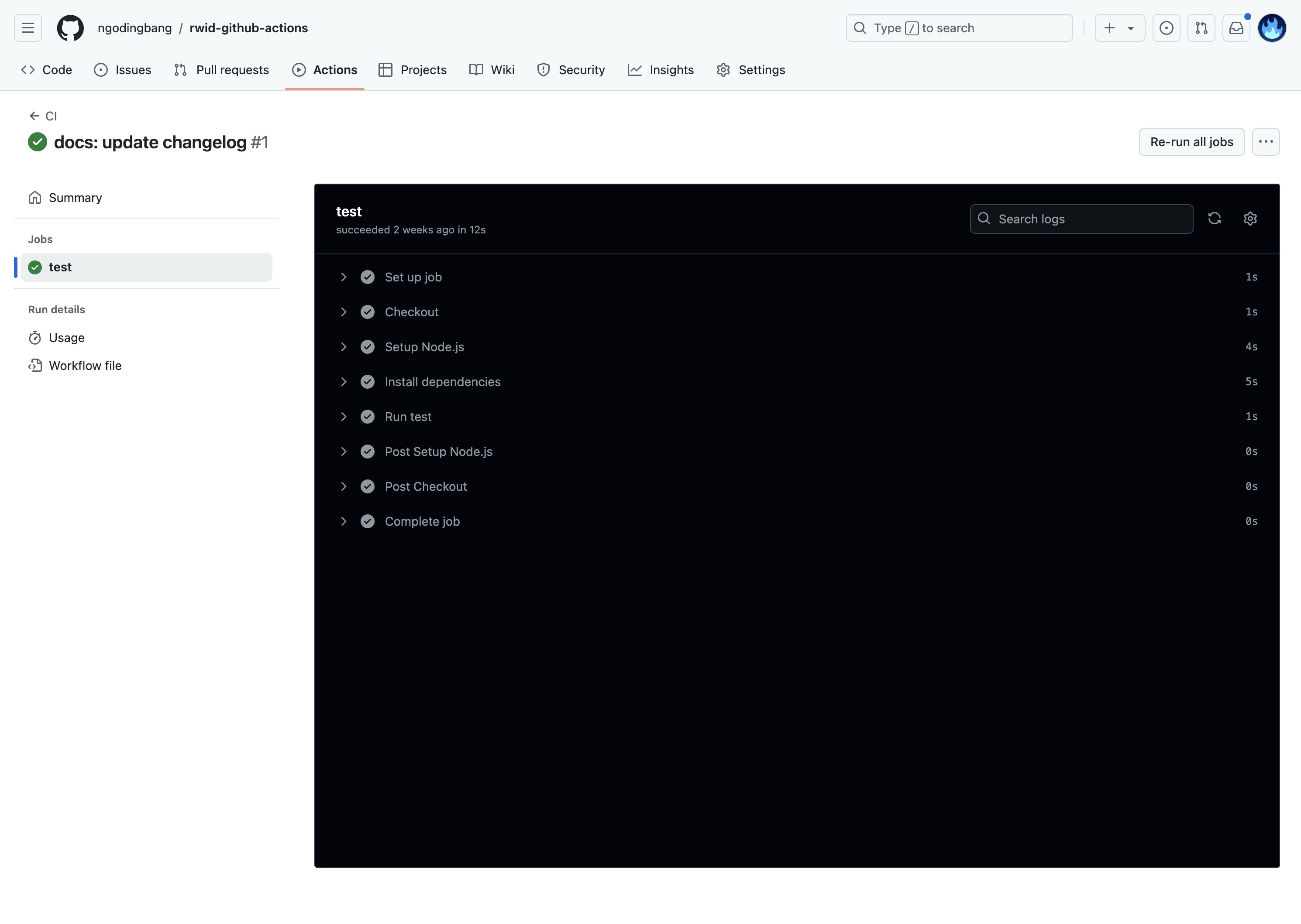 Pipeline test results (Source: https://github.com/ngodingbang/rwid-github-actions/actions/runs/11631016179/job/32391178500).