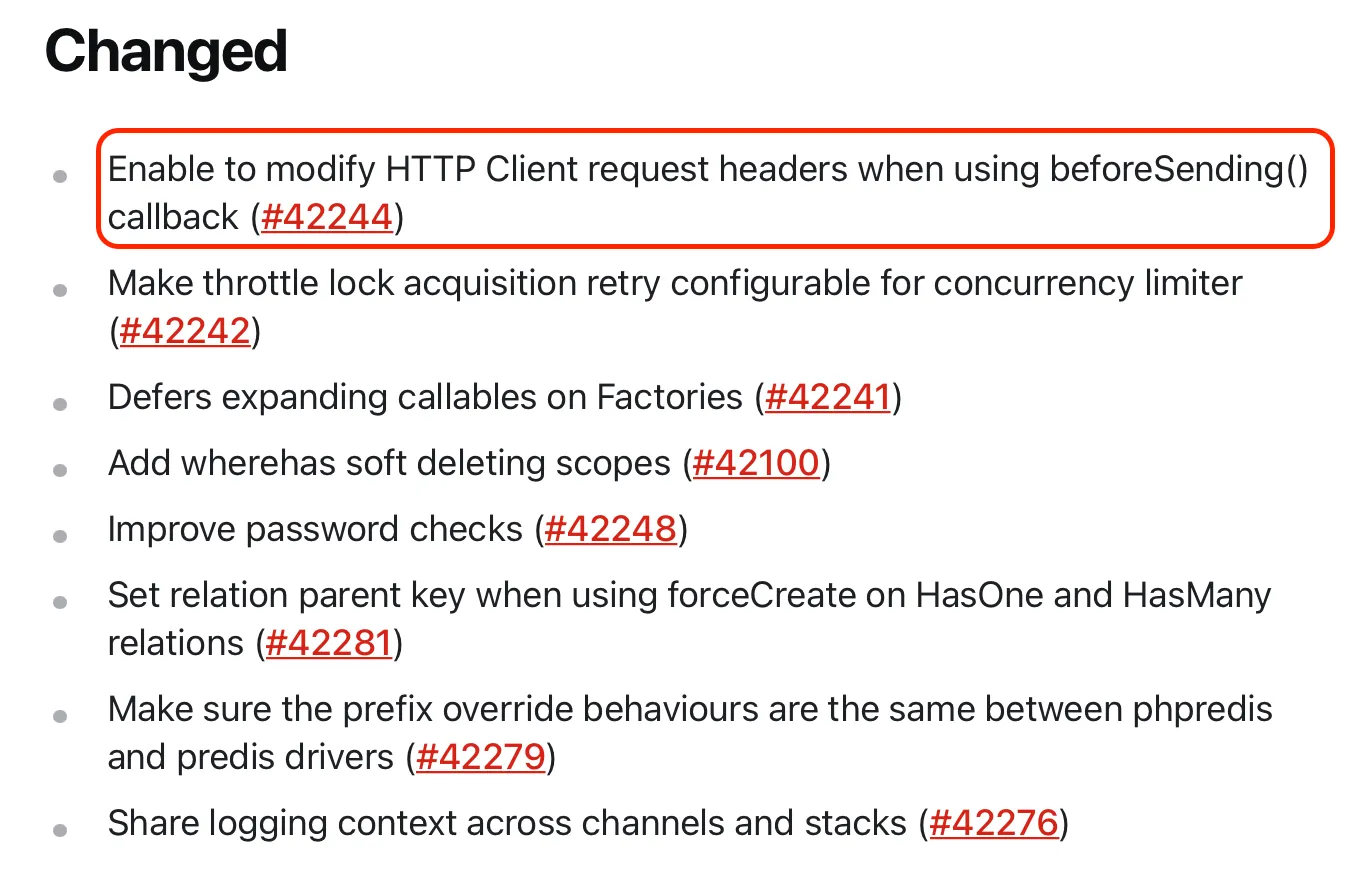 My Pull Request on Laravel Framework marked in red box, released at 11 May 2022 on 9.12 version (Sumber: https://laravel-news.com/laravel-9-12-0)