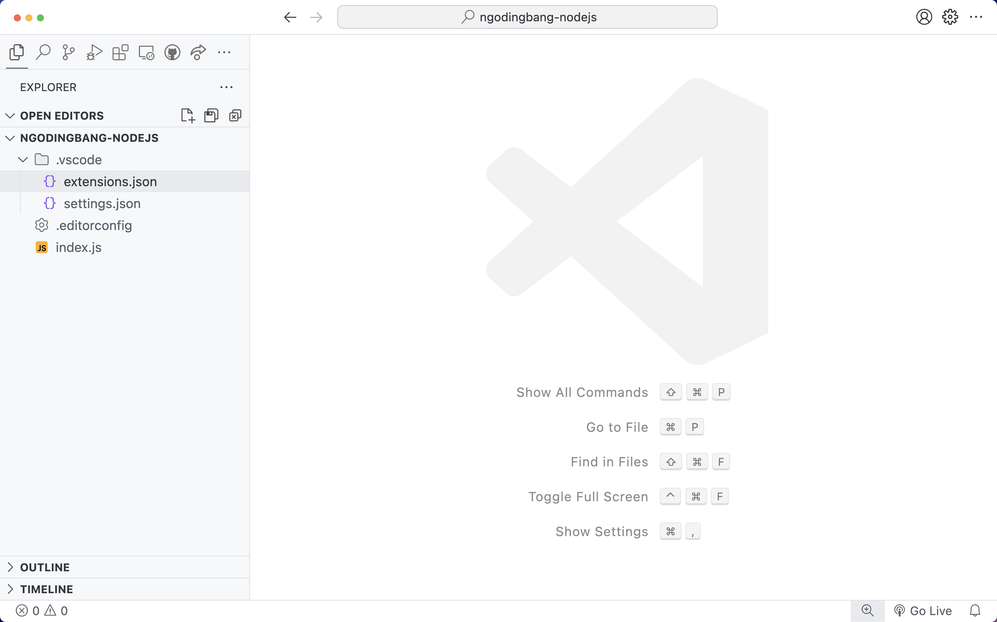 New project example in VSCode.