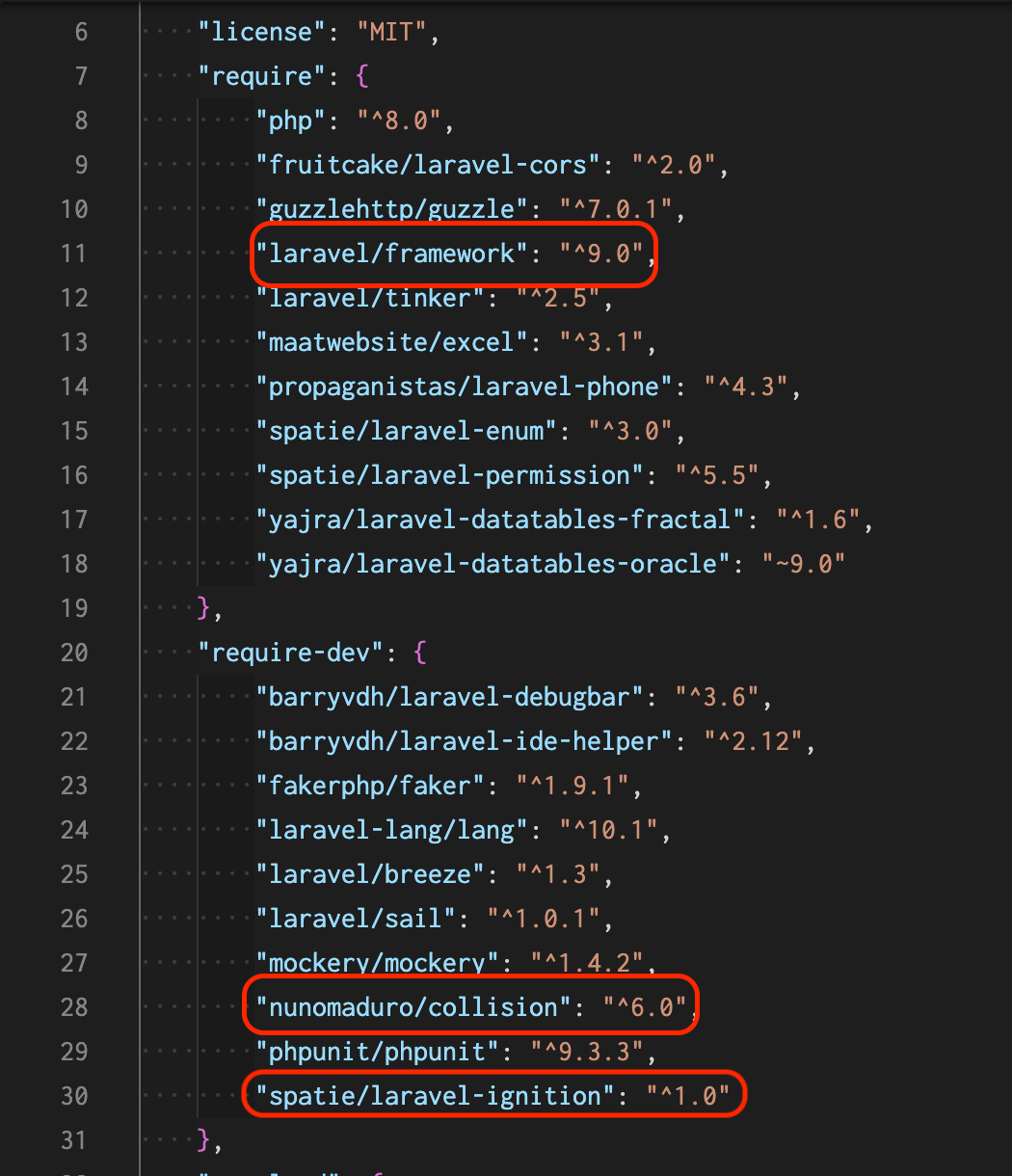 Some of the require package needs to change on Laravel 9