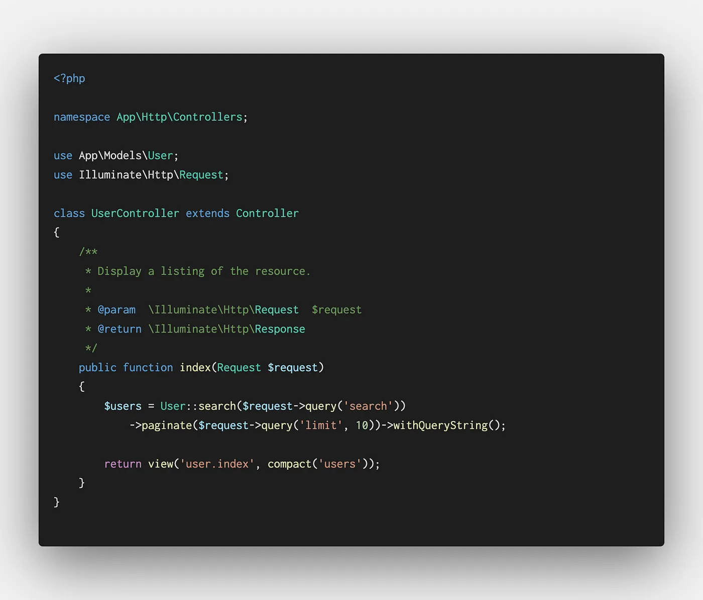 Using Laravel Scout search() to find list of users data