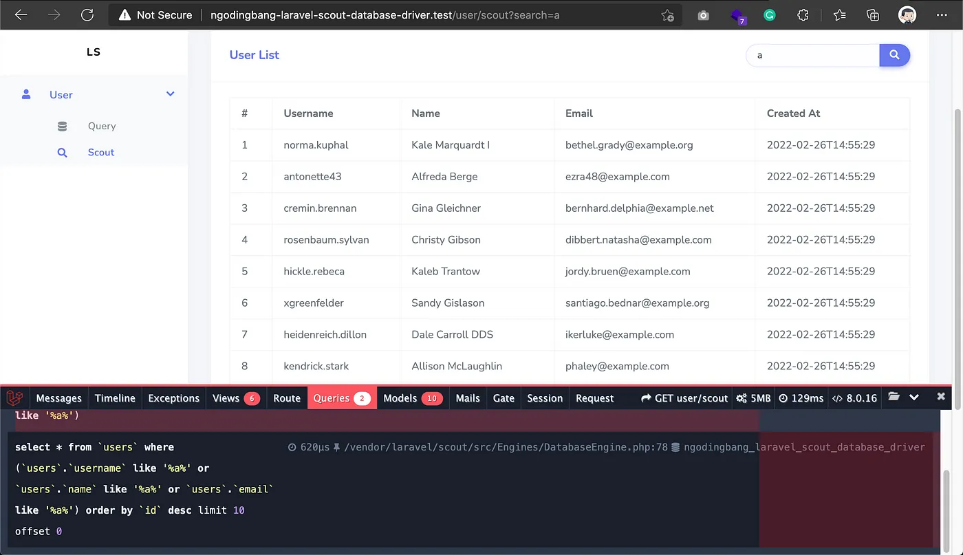 Example of using Laravel Scout on the browser