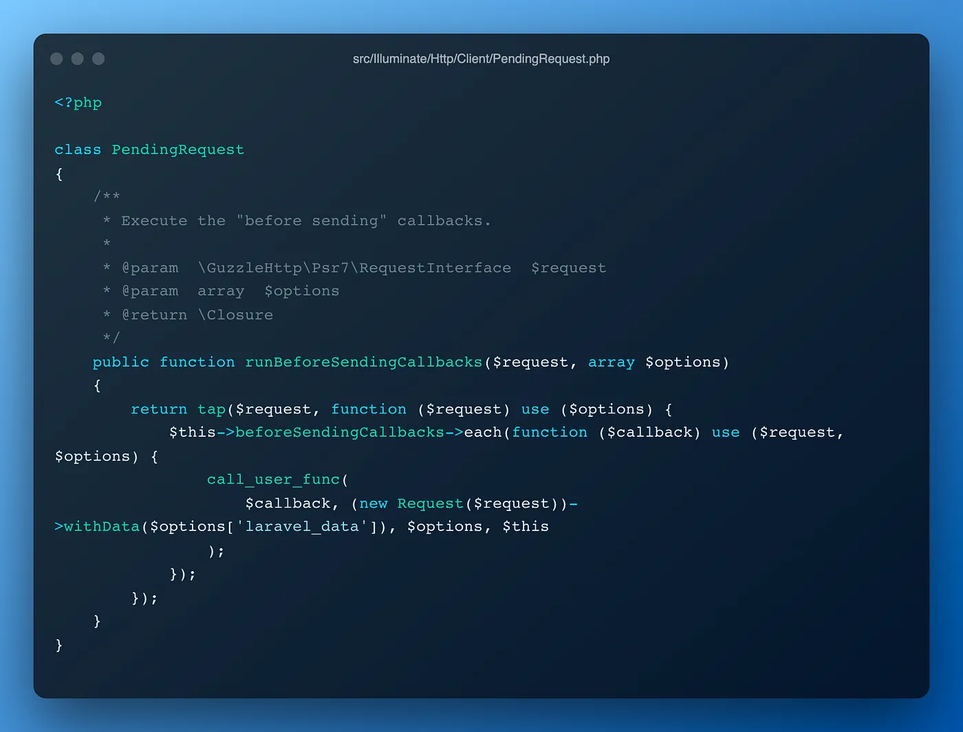 The previous source code in the PendingRequest class before I create the pull request. This is the bug that I mentioned in the previous chapter.