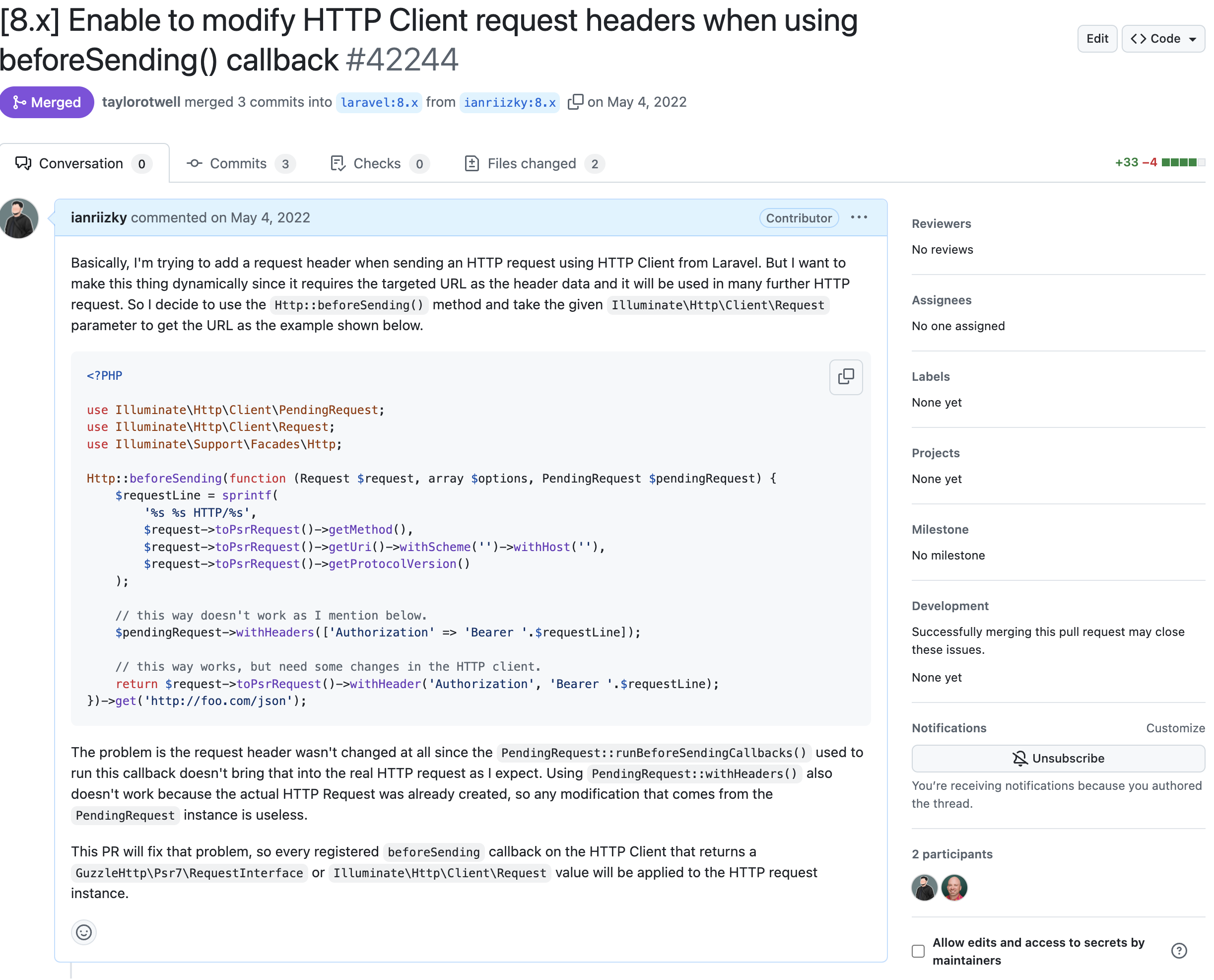 The pull request description I created back then (Sumber: https://github.com/laravel/framework/pull/42244)