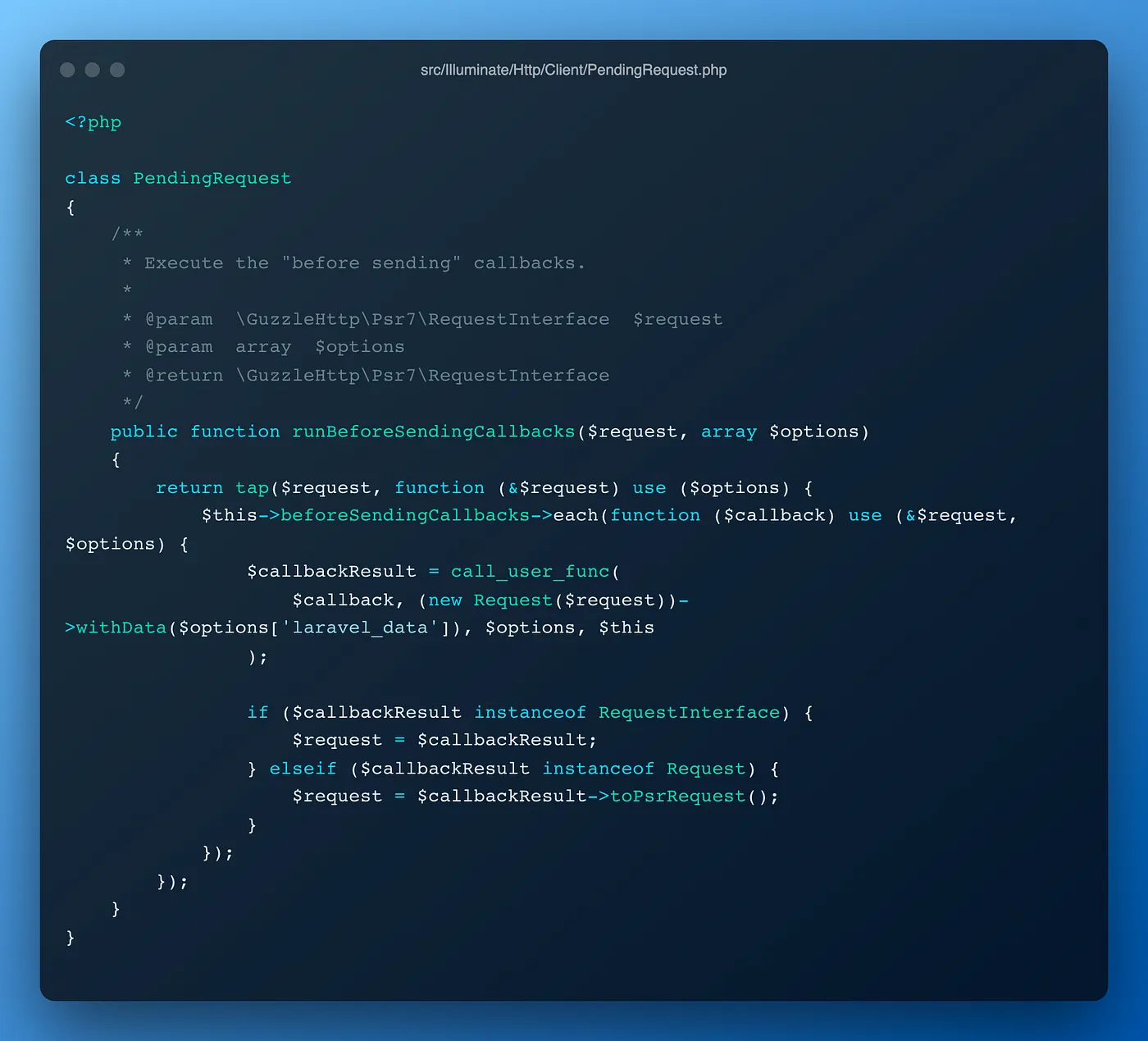 Source code in the PendingRequest class after I create the pull request. I will explain the details below.
