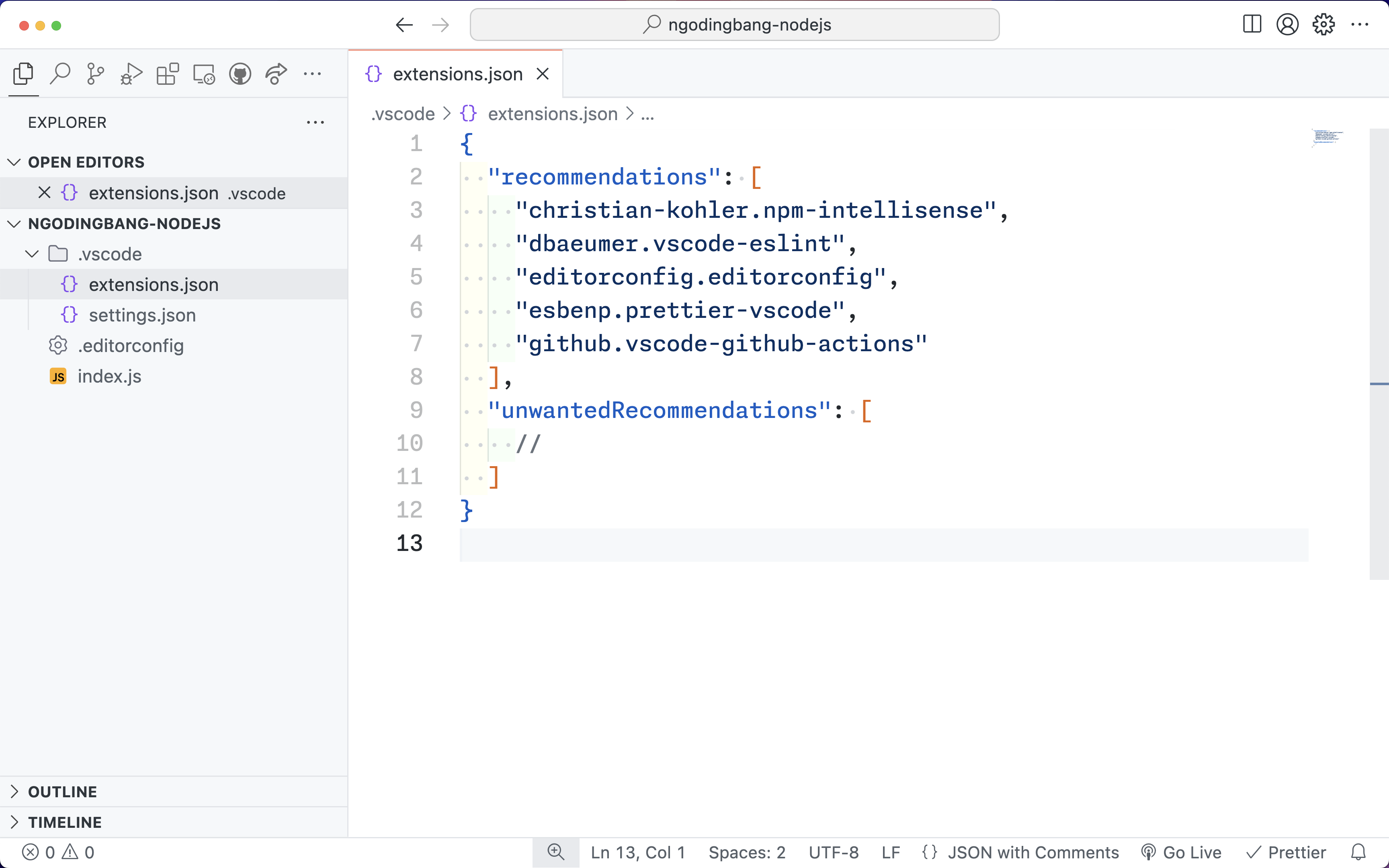 Example of configuring extensions in VSCode.