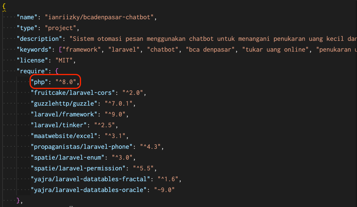PHP version on composer.json